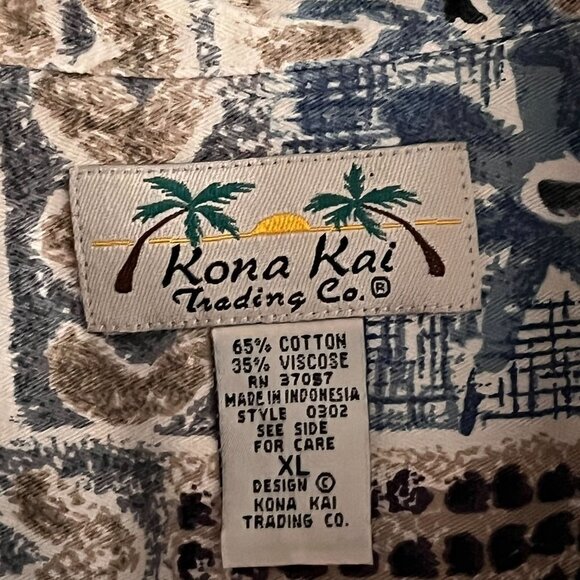 Kona Kai Shirt Mens Extra Large Hawaiian Aloha Hut All Over Print Button Up - Picture 4 of 11